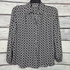 Max Studio Chain Print Blouse Womens M Black White